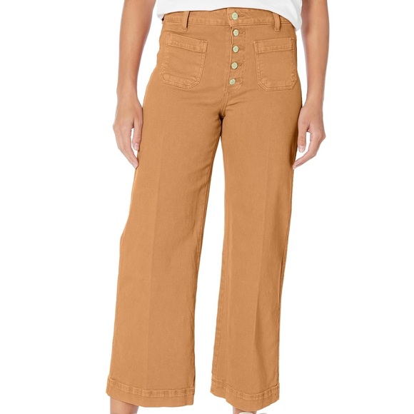 PAIGE Denim - PAIGE Anessa Wide‎ Leg Cropped Jeans Size 28 Tan